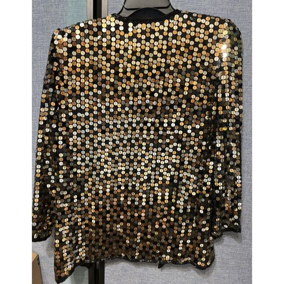 Vintage Oleg Cassini Sequin Jacket Womens S Small Silk Gold Silver Beaded EUC - Picture 6 of 7